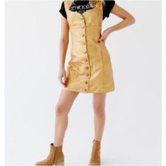 Free People Goldie Leather Button Mini Dress size 6 NWT - Picture 6 of 8